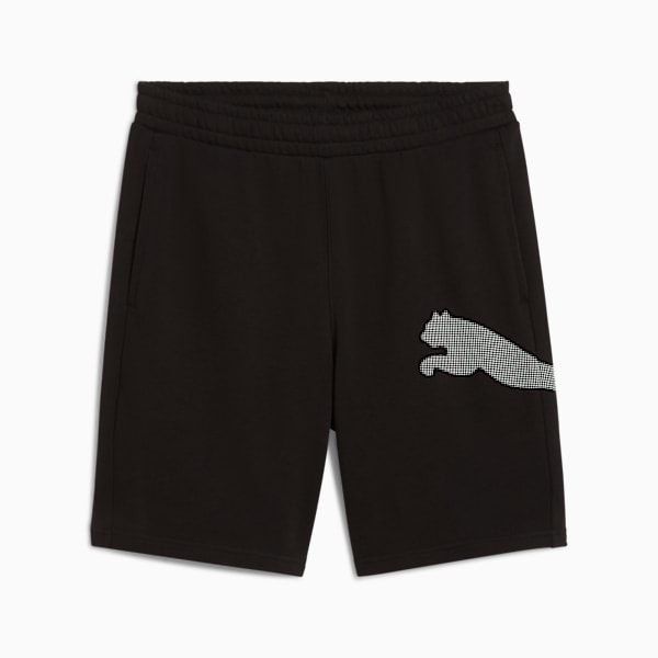Black PUMA shorts for youth, featuring a dotted brand logo on the leg.